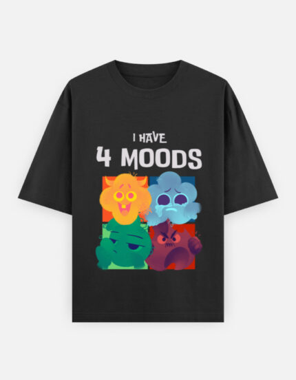 I Have 4 Moods - Funny Cartoon Characters T-Shirt -Dark